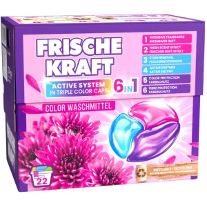 Frische Kraft 6in1 skalbimo kapsulės spalvotiems audiniams 22 vnt. pakuotė