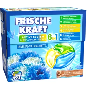 Frische Kraft 6in1 universalios skalbimo kapsulės 22 vnt. pakuotė