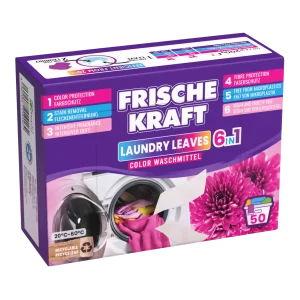 Frische Kraft 6w1 Color skalbimo lapeliai 50 vnt. – spalvotiems audiniams, ekologiški, visiškai tirpstantys vandenyje