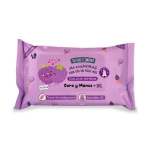 The Fruit Company Pocket Wipes Blackberry – kišeninės servetėlės su uogų ir citrusų kvapu, 15 vnt. pakuotėje, su alaviju, vitaminu E ir ramunėlėmis