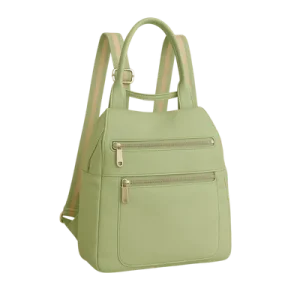 Žalia moteriska rankinė–kuprinė „Urban Elegance“, stilingas 2-in-1 aksesuaras darbui ir kelionėms.