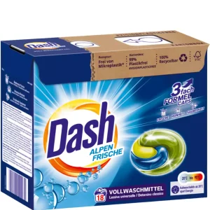 Dash Alpen Frische 3in1 skalbimo kapsulės 18 skalbimų – trigubo poveikio kapsulės švarai, spalvoms ir gaivai