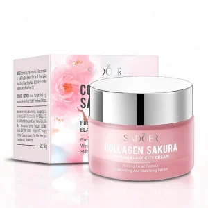 Veido kremas SADOER Sakura Collagen Firming 50 g – su kolagenu ir vyšnių žiedų ekstraktu, drėkinantis ir stangrinantis kremas.