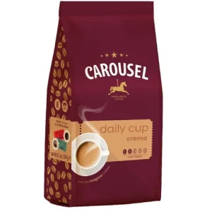 Kavos pupelės Carousel Daily Cup Crema 1 kg – Arabica ir Robusta mišinys, riešutų aromatas, švelni crema puta.