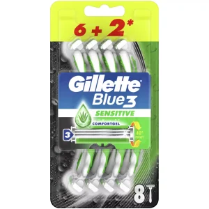 Gillette Blue3 Plus Sensitive vienkartiniai skustuvai 6+2 vnt.