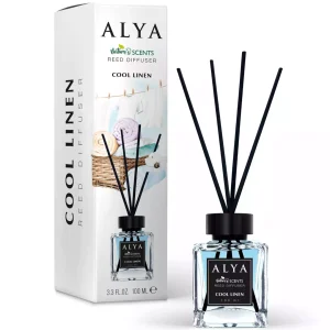 Alya namų kvapų difuzorius „Cool Linen“ 100 ml – švaros ir gaivos kvapas su natūraliomis lazdelėmis.
